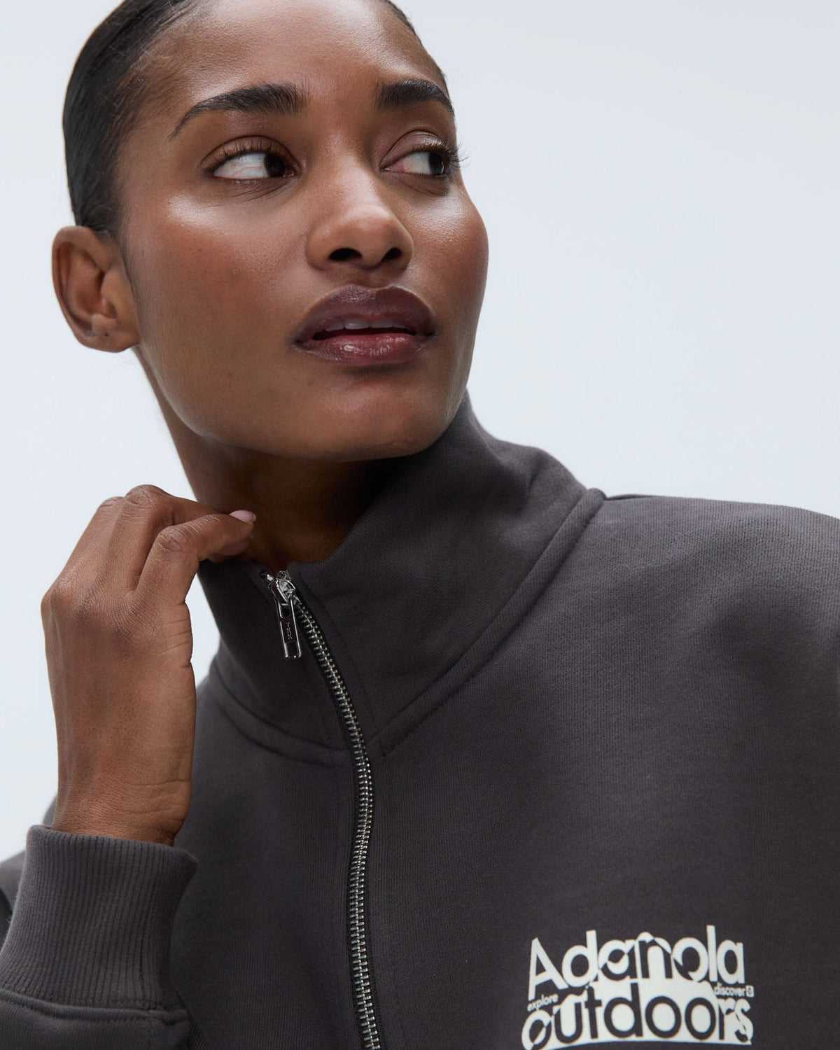 Oversized Quarter Zip Sweatshirt - Washed Coffee Bean