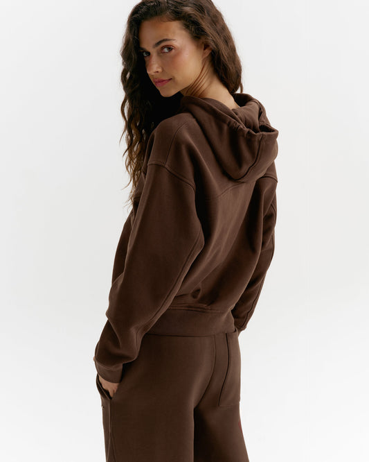 Relaxed Zip Through Hoodie - Chocolate Brown