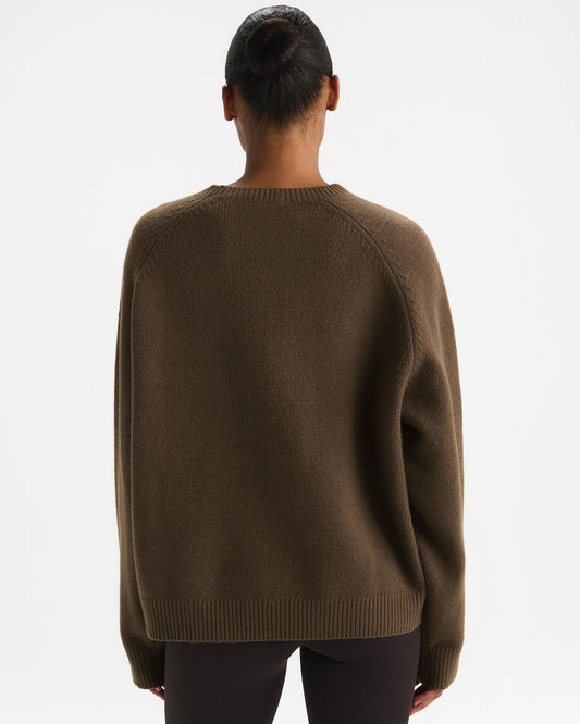 Boucle Oversized Knit Sweatshirt - Dark Cocoa Brown