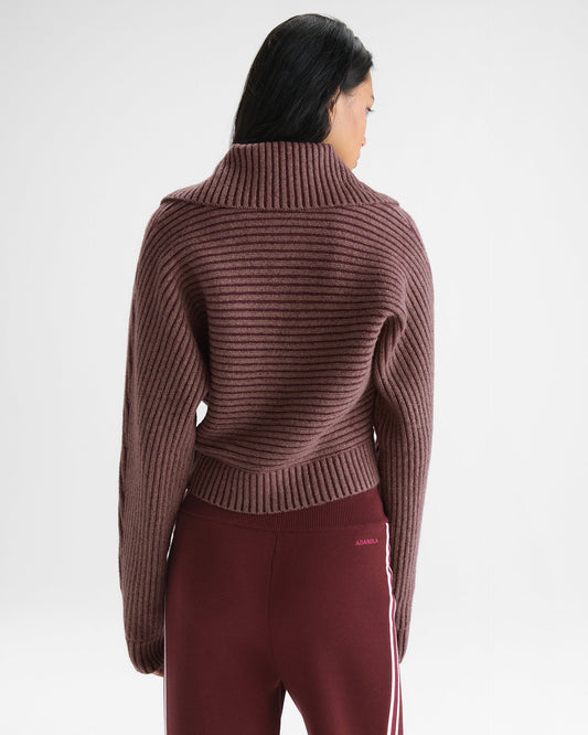 Two Tone Rib Knit Funnel Sweatshirt - Damson