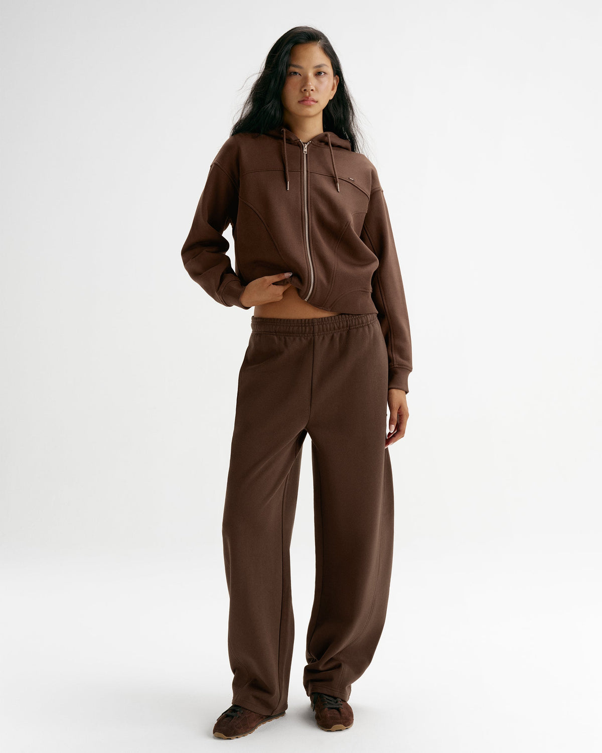 Relaxed Zip Through Hoodie - Chocolate Brown
