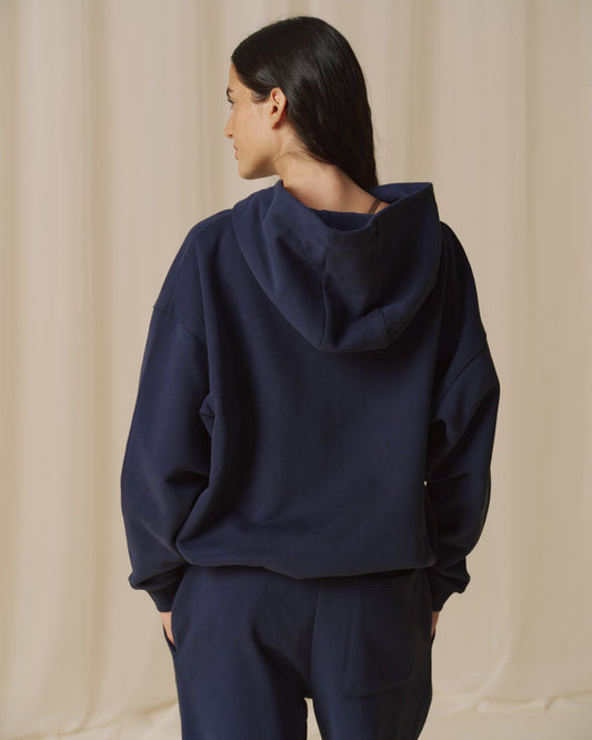 Oversized Zip Through Hoodie - Navy Blue