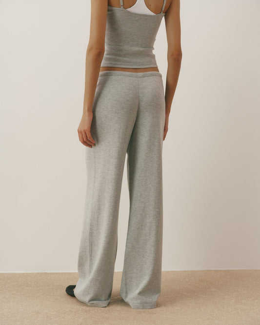Knit Low Rise Straight Leg Pants - Grey Melange