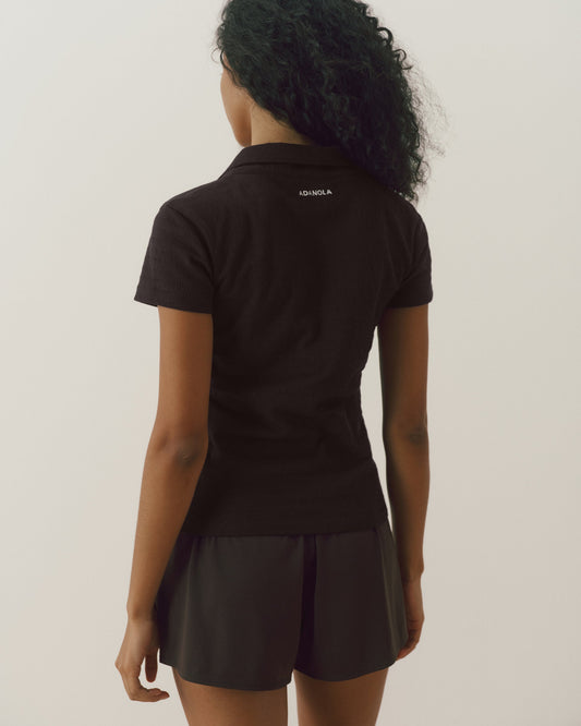Collared Short Sleeve Top - Coffee Bean