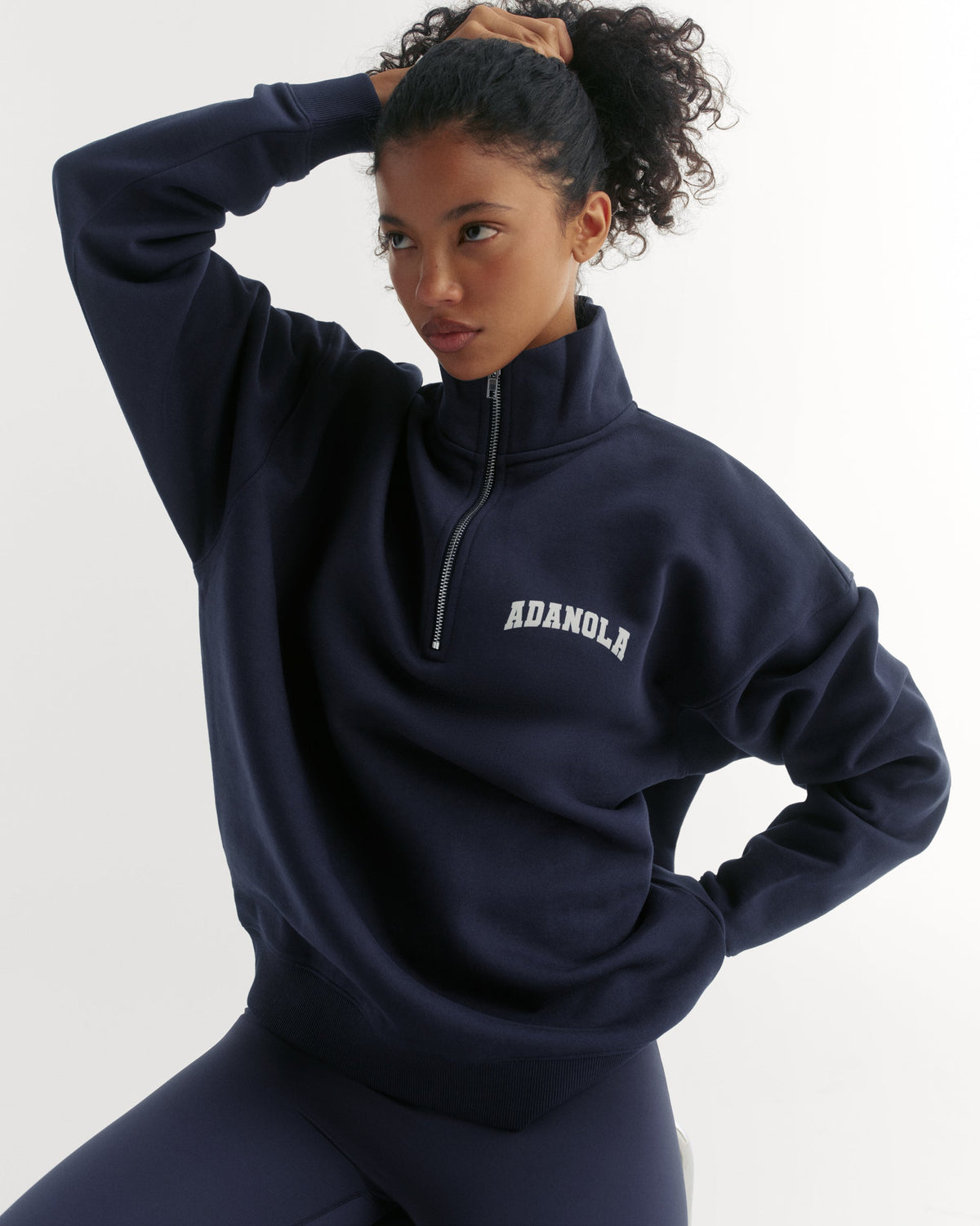 Relaxed Quarter Zip Sweatshirt - Navy Blue