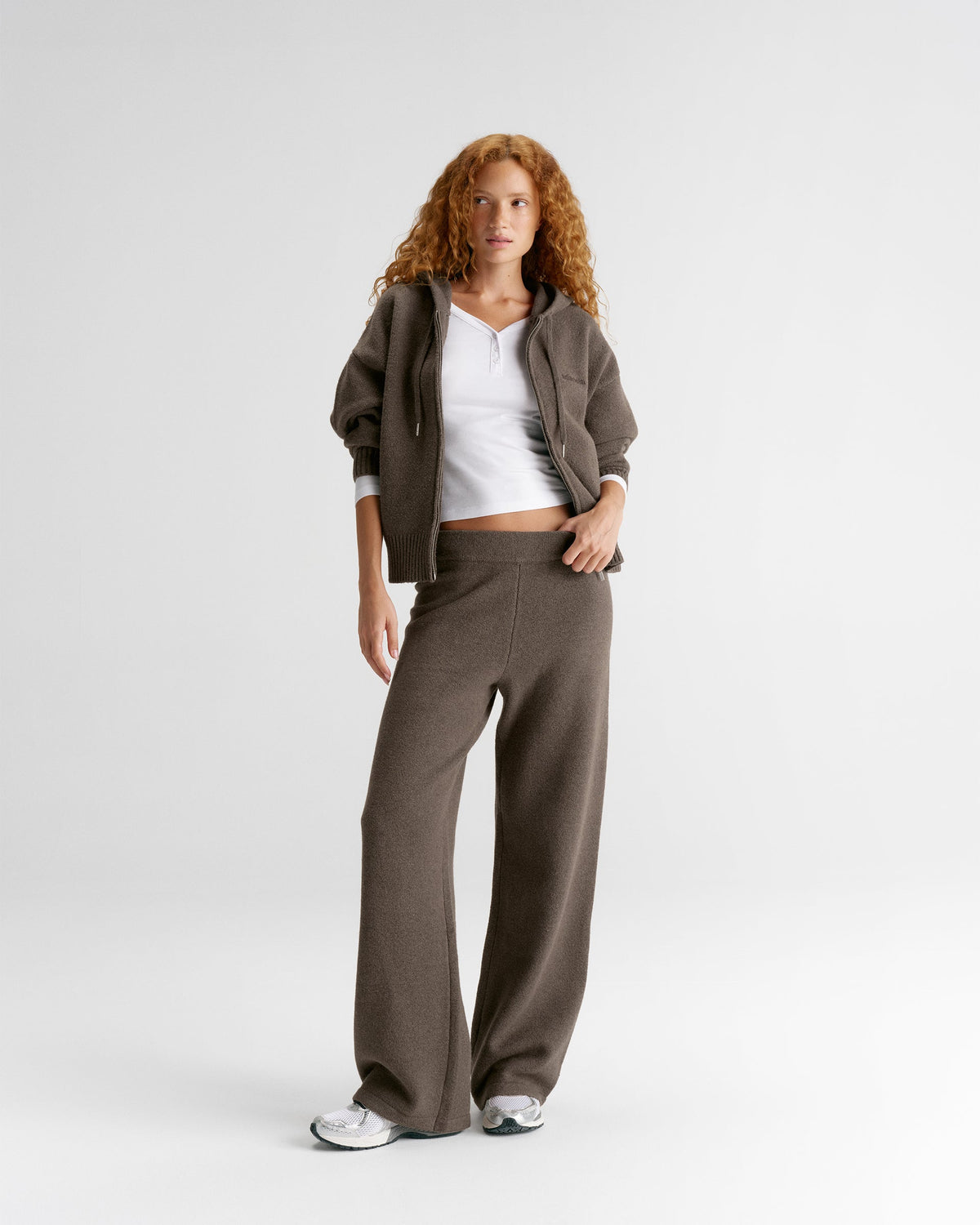 Knit Hooded Bomber Jacket - Cocoa Marl