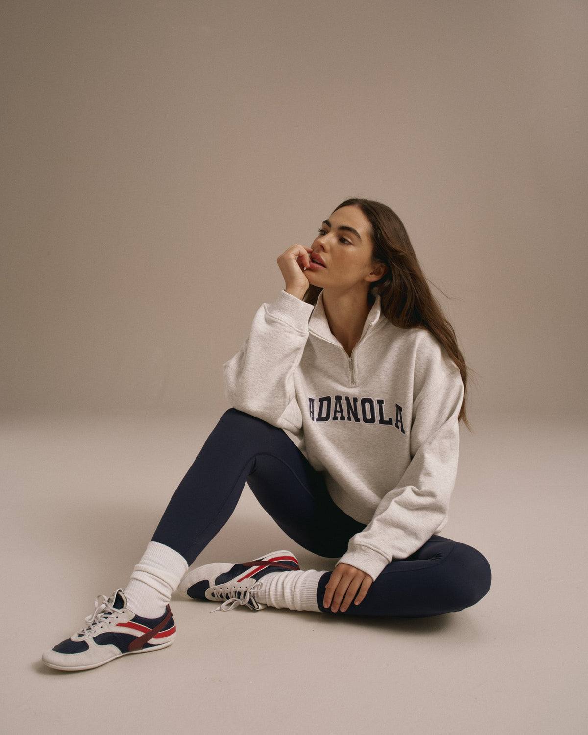 Relaxed Quarter Zip Sweatshirt - Light Grey Melange
