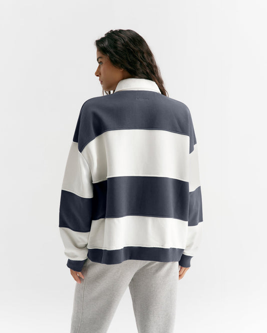 Oversized Henley Sweatshirt - Midnight Blue