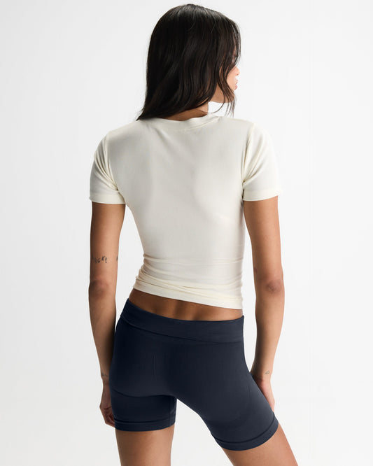 Modal Soft Rib Short Sleeve Top - Marshmallow White