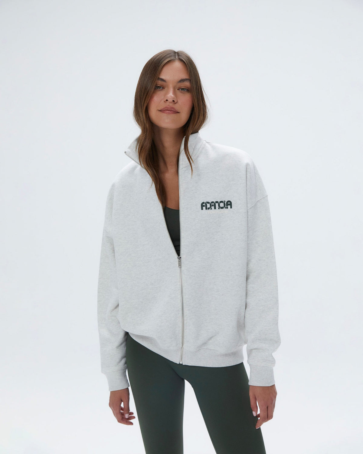 Oversized Full Zip Sweatshirt - Light Grey Melange