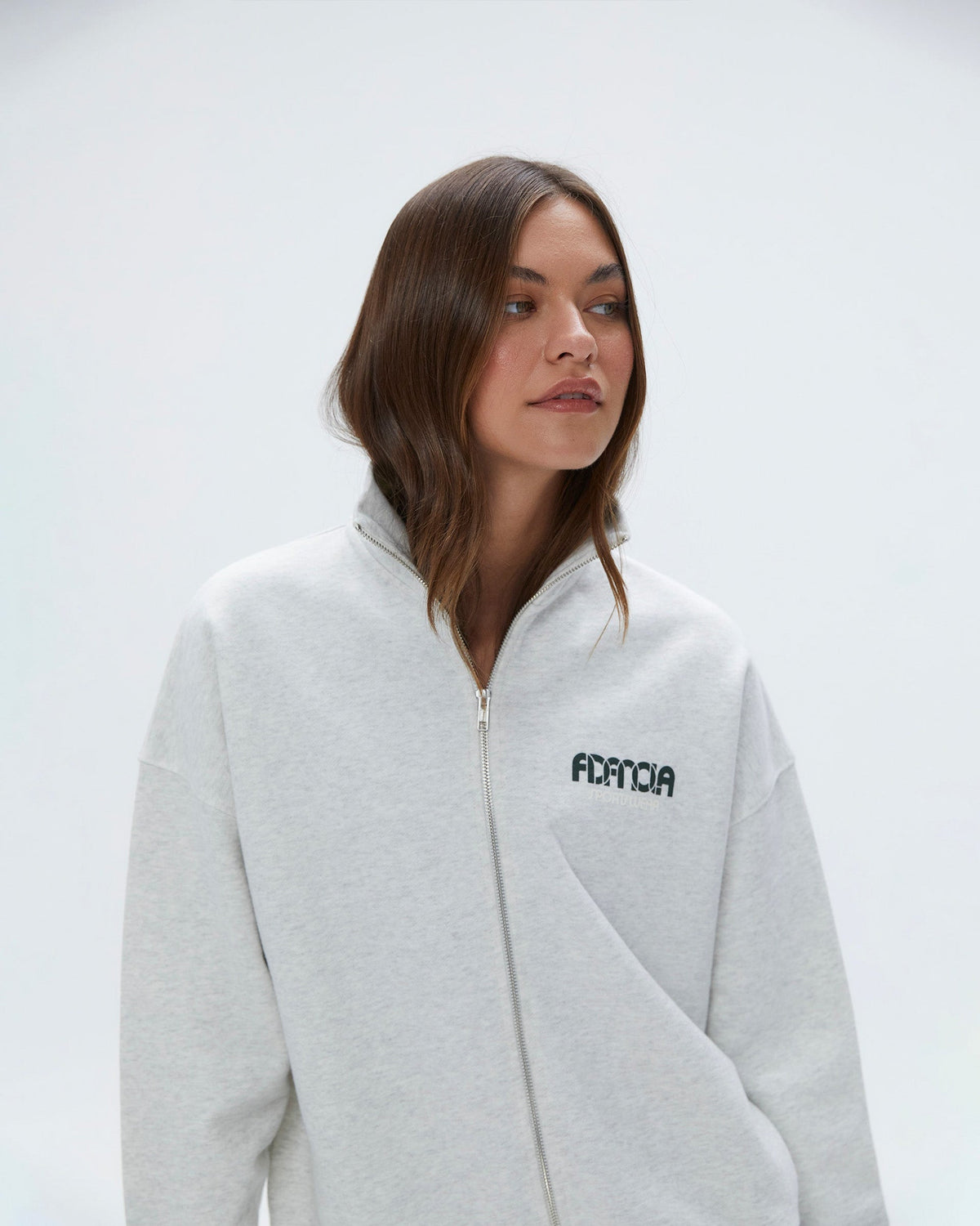 Oversized Full Zip Sweatshirt - Light Grey Melange