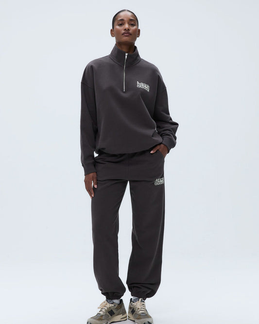 Oversized Quarter Zip Sweatshirt - Washed Coffee Bean