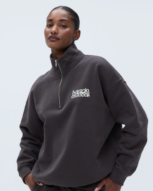 Oversized Quarter Zip Sweatshirt - Washed Coffee Bean