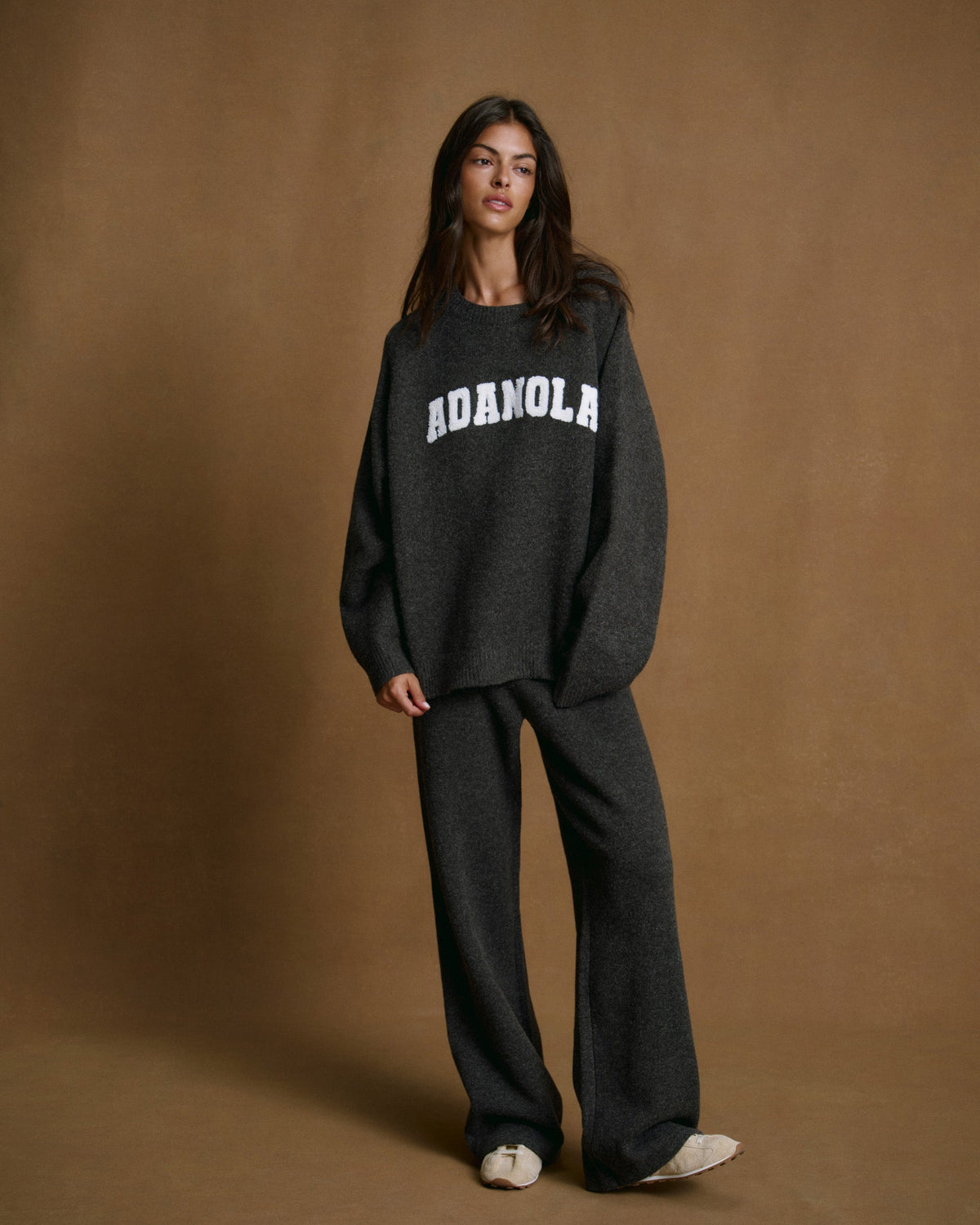 Boucle Oversized Knit Sweatshirt - Charcoal Grey