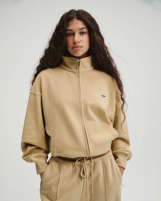 Oversized Zip Through Sweatshirt - Caramel Beige