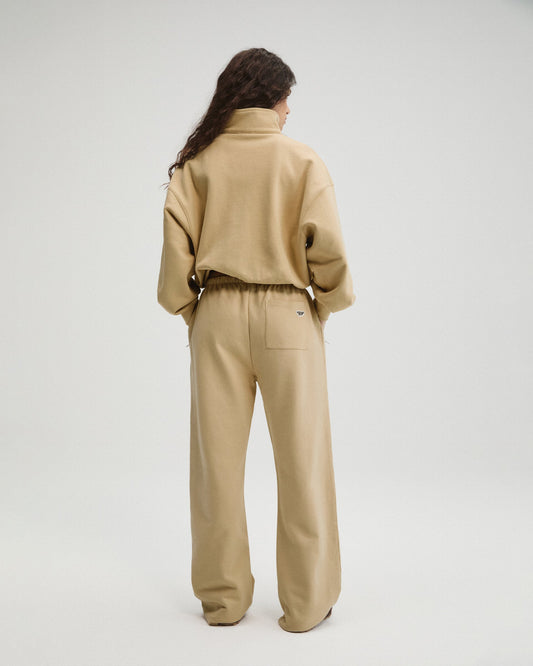Oversized Zip Through Sweatshirt - Caramel Beige