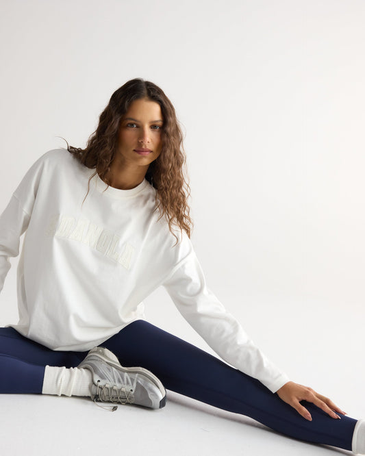 Drop Shoulder Long Sleeve T-shirt - White