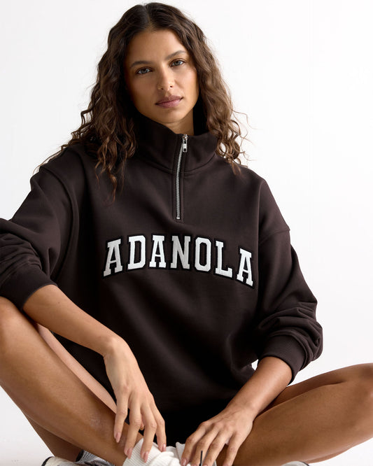 Relaxed Quarter Zip Sweatshirt - Coffee Bean