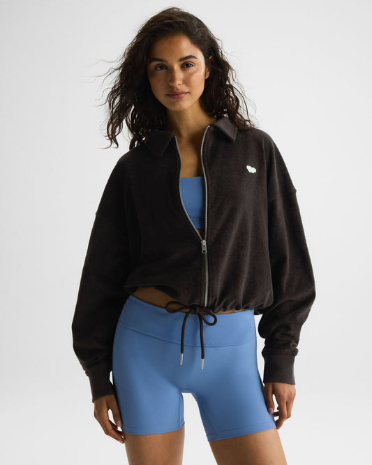 Terry Towelling Tie Hem Jacket - Coffee Bean