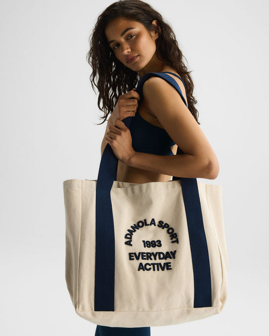 Contrast Canvas Tote Bag - Cream