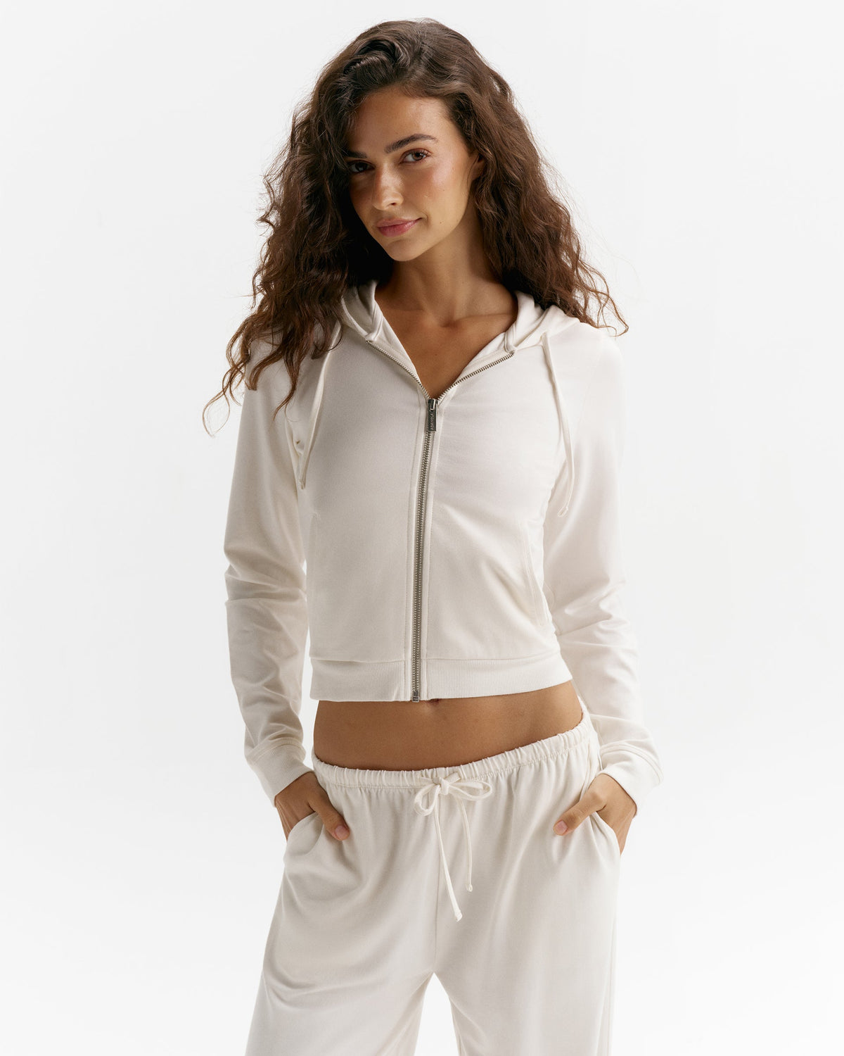 Modal Soft Lounge Zip Up Top - Marshmallow White