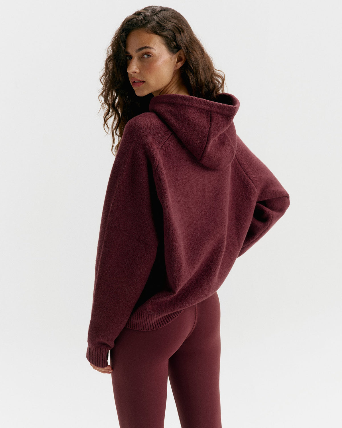 Oversized Knit Hoodie - Damson