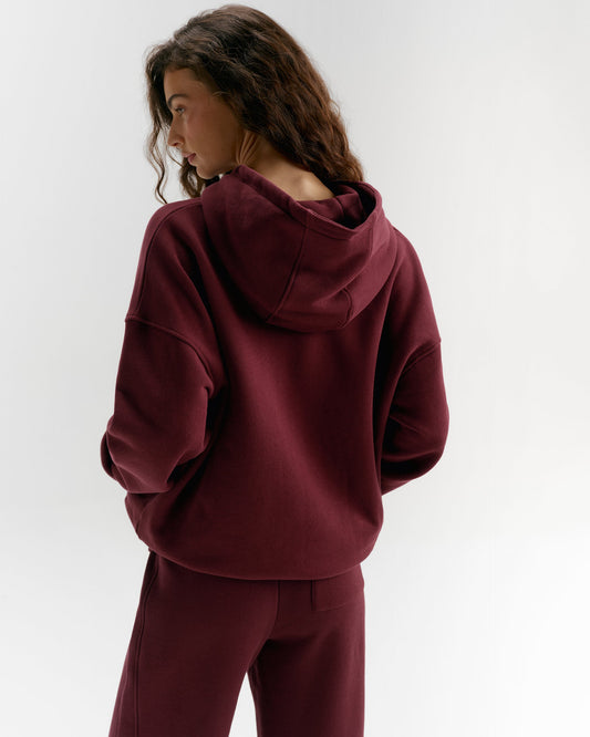 Classic Relaxed Zip Through Hoodie - Damson