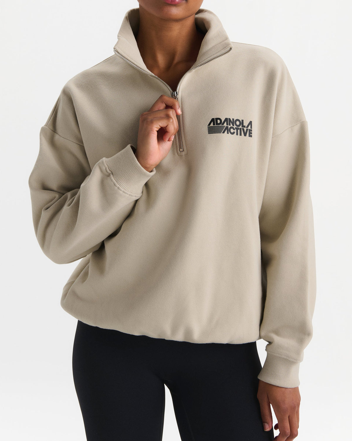 Oversized Quarter Zip Sweatshirt - Stone
