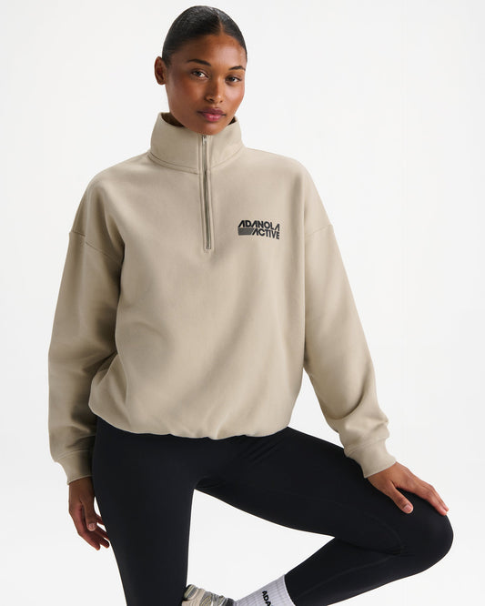 Oversized Quarter Zip Sweatshirt - Stone