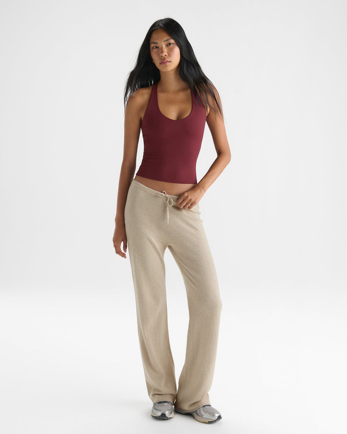 Knit Low Rise Roll Pants - Oatmeal Marl