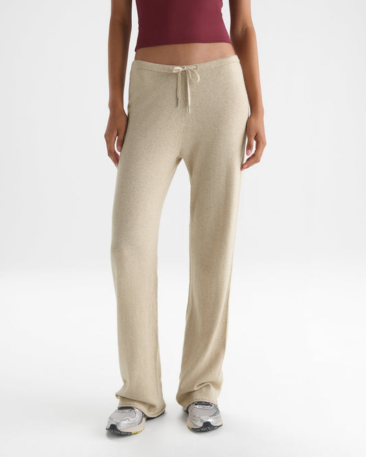 Knit Low Rise Roll Pants - Oatmeal Marl
