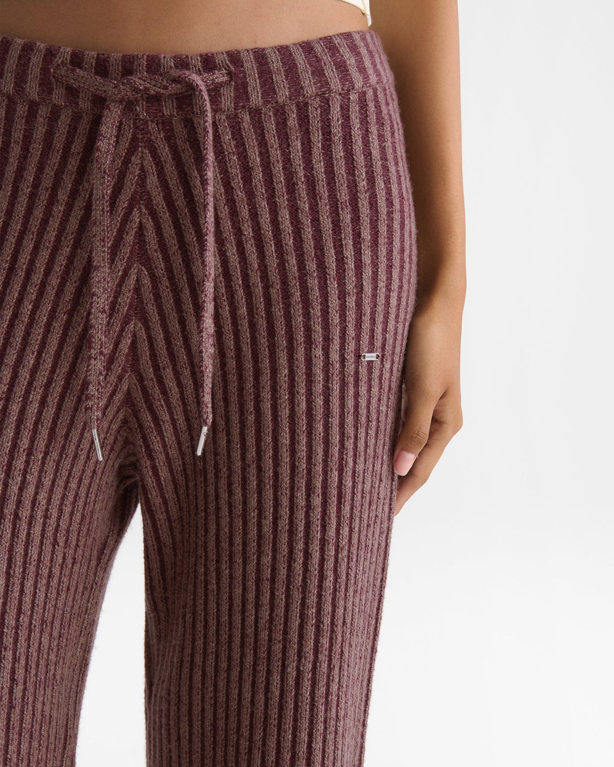 Two Tone Rib Knit Pants - Damson