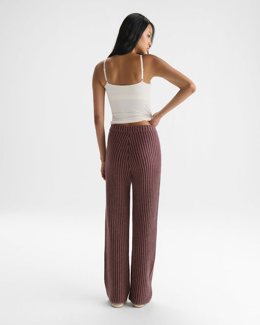 Two Tone Rib Knit Pants - Damson