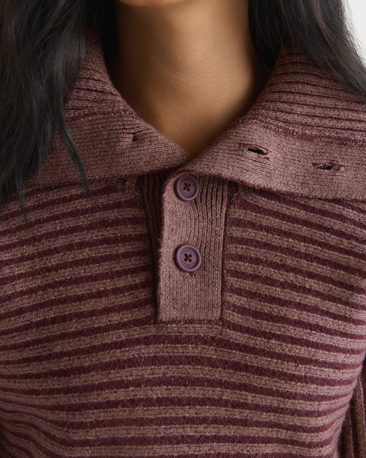 Two Tone Rib Knit Funnel Sweatshirt - Damson
