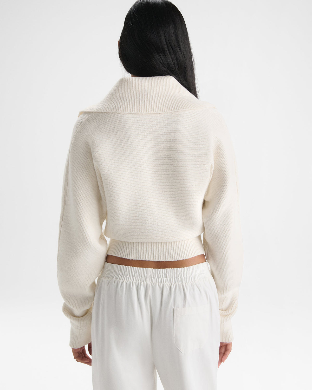 Rib Knit Funnel Sweatshirt - Marshmallow White