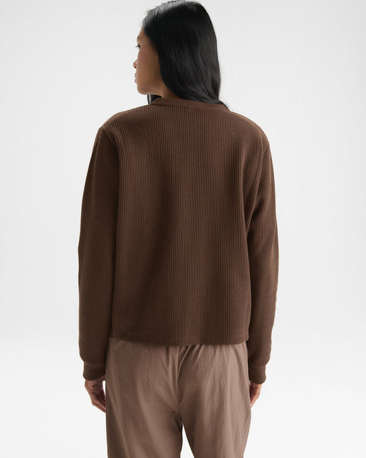 Long Sleeve Rib Henley Top - Chocolate Brown