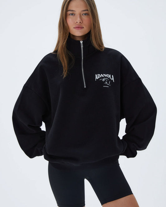 Oversized Quarter Zip Sweatshirt - Black