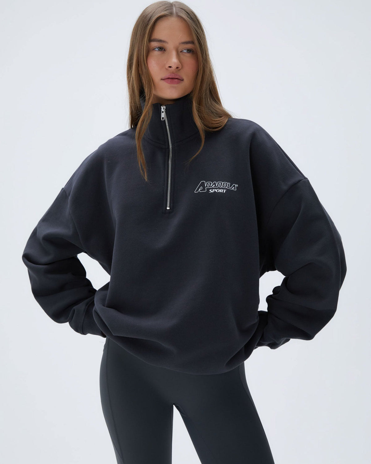 Oversized Quarter Zip Sweatshirt - Graphite Grey