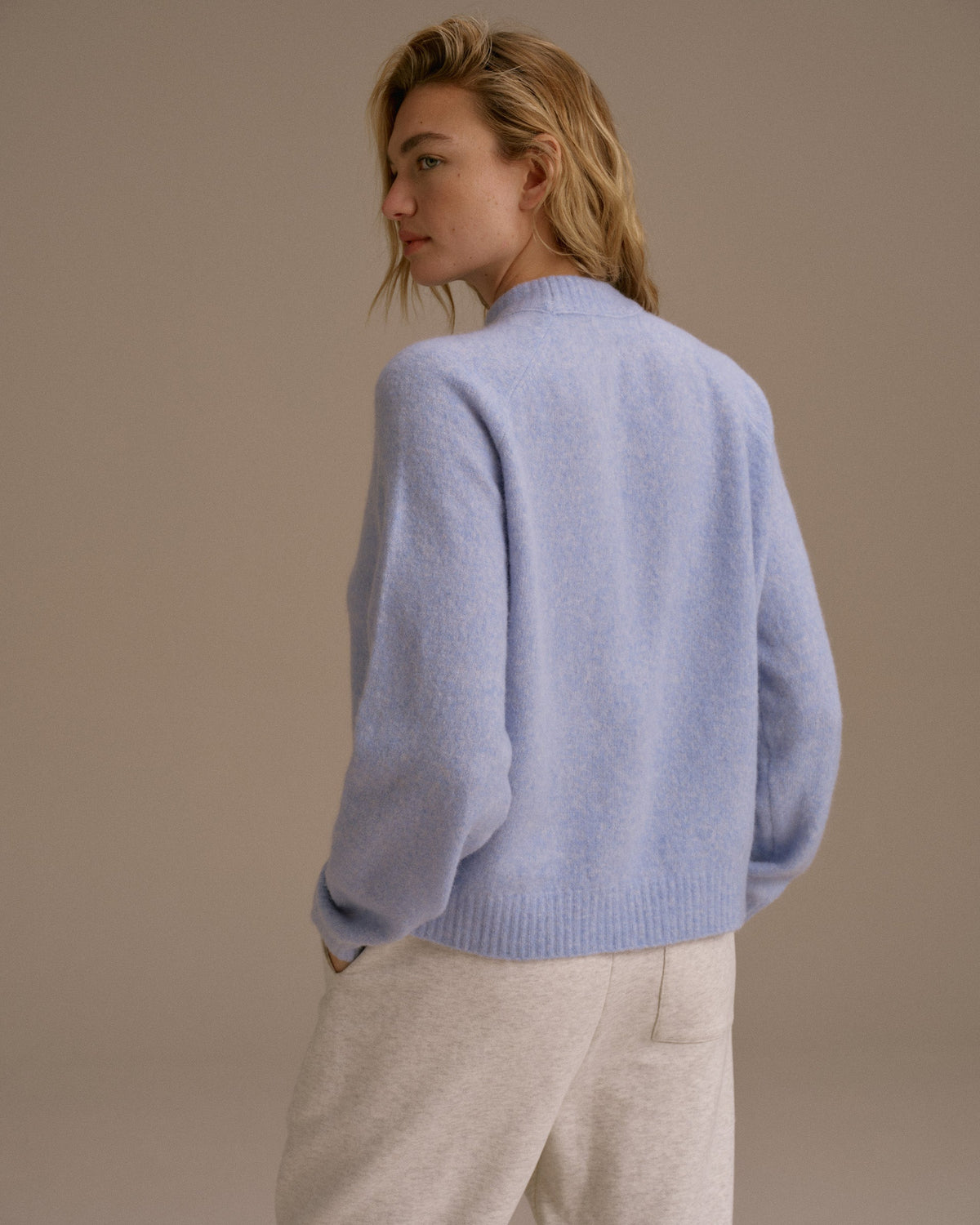 Knit Oversized Crew Sweatshirt - Baby Blue
