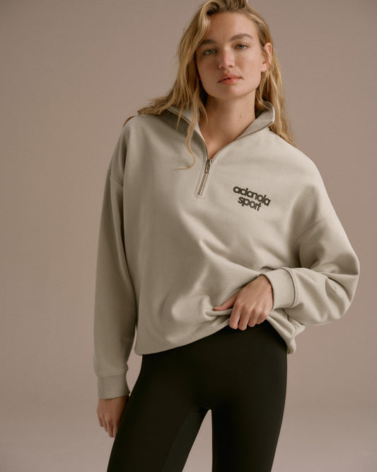 Oversized Quarter Zip Sweatshirt - Stone