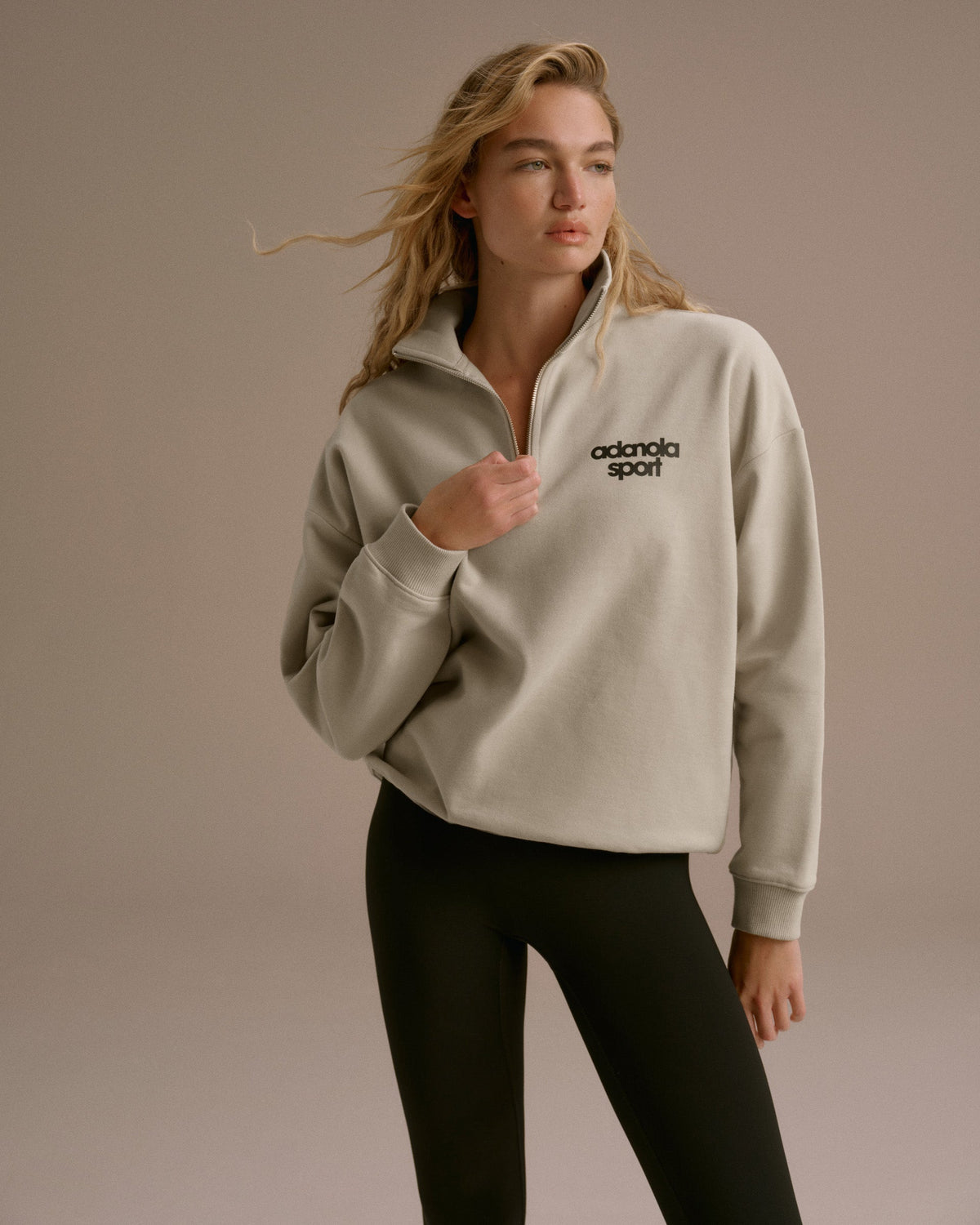 Oversized Quarter Zip Sweatshirt - Stone