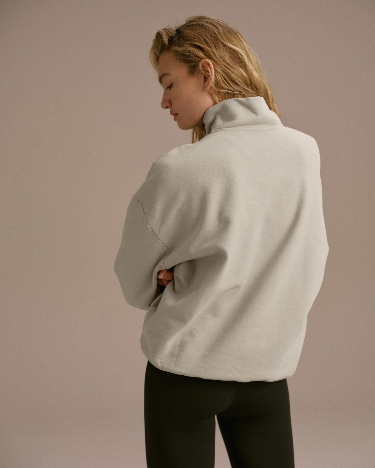 Oversized Quarter Zip Sweatshirt - Stone