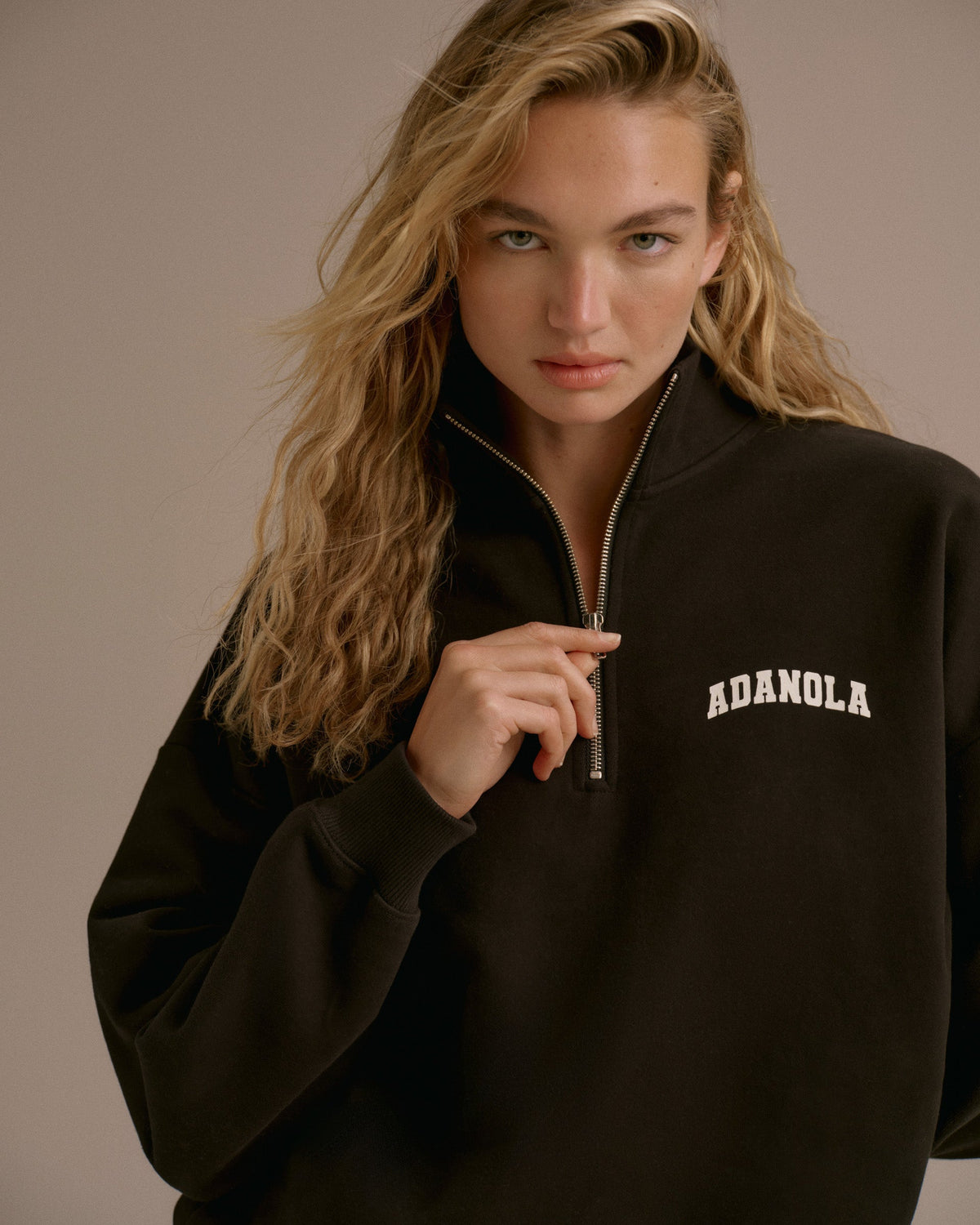 Oversized Quarter Zip Sweatshirt - Black
