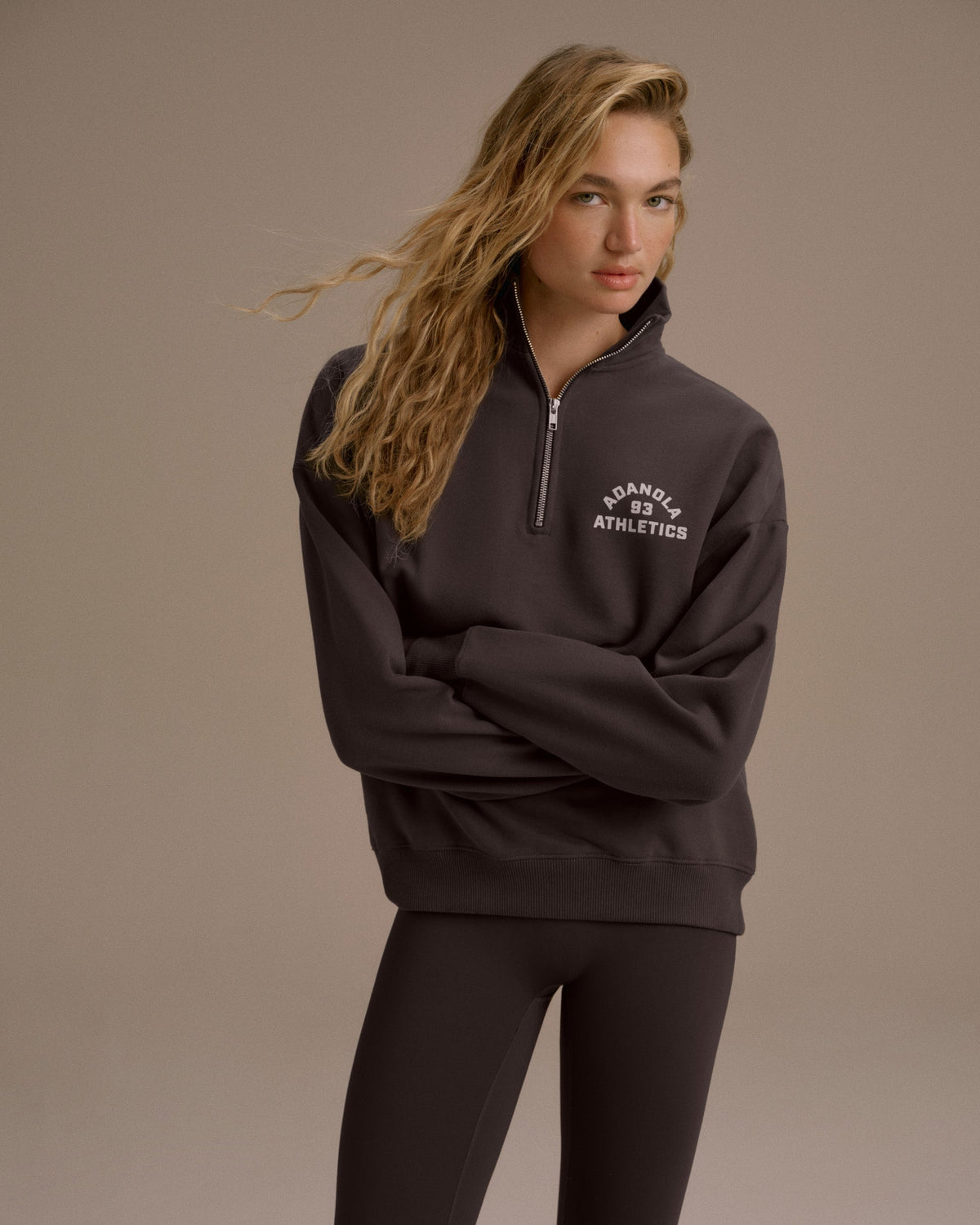 Oversized Quarter Zip Sweatshirt - Washed Coffee Bean