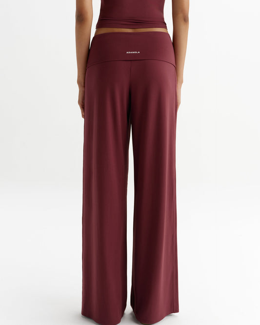 Fold Over Wide Leg Yoga Pants - Damson