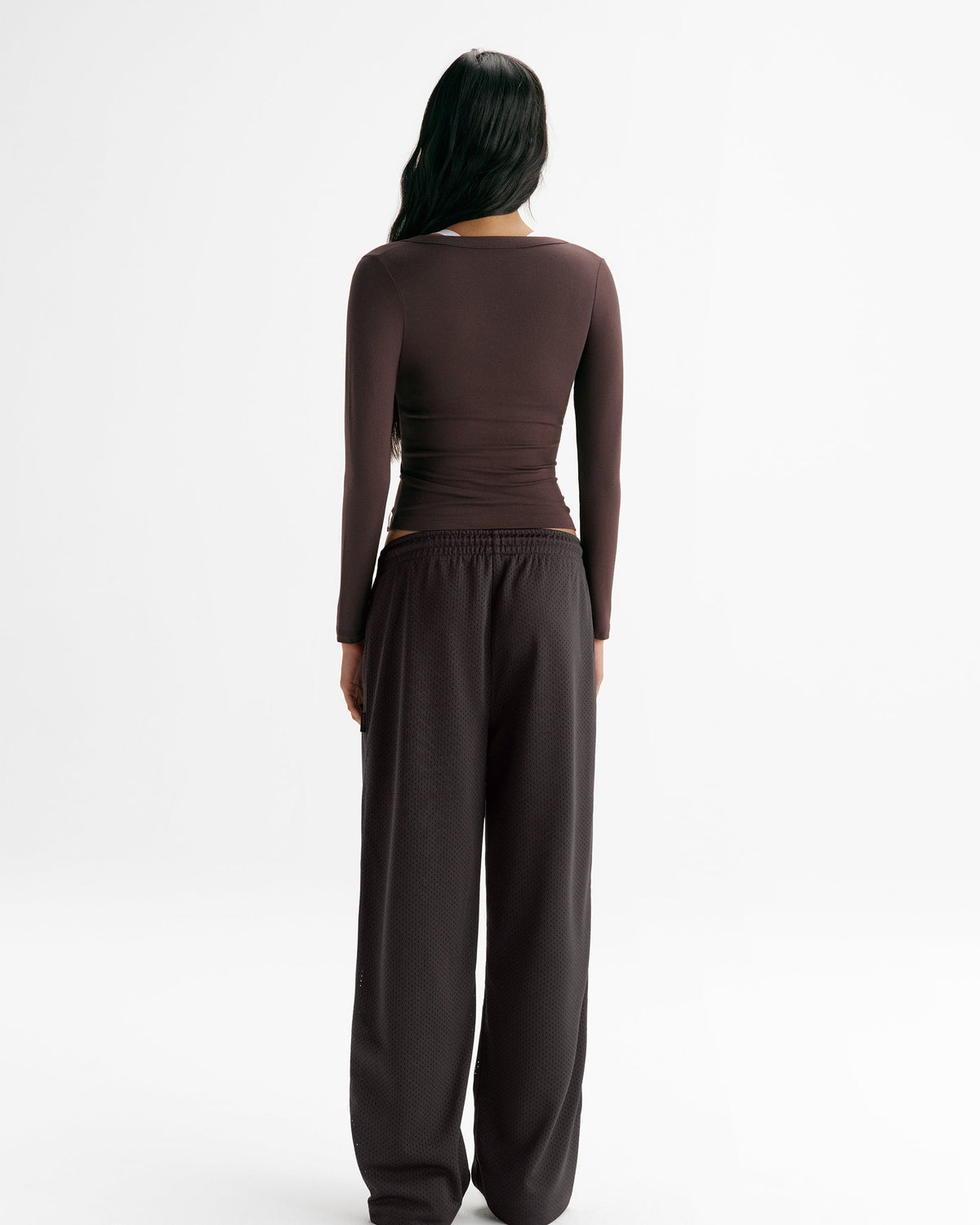 Modal Soft Henley Long Sleeve Top - Coffee Bean