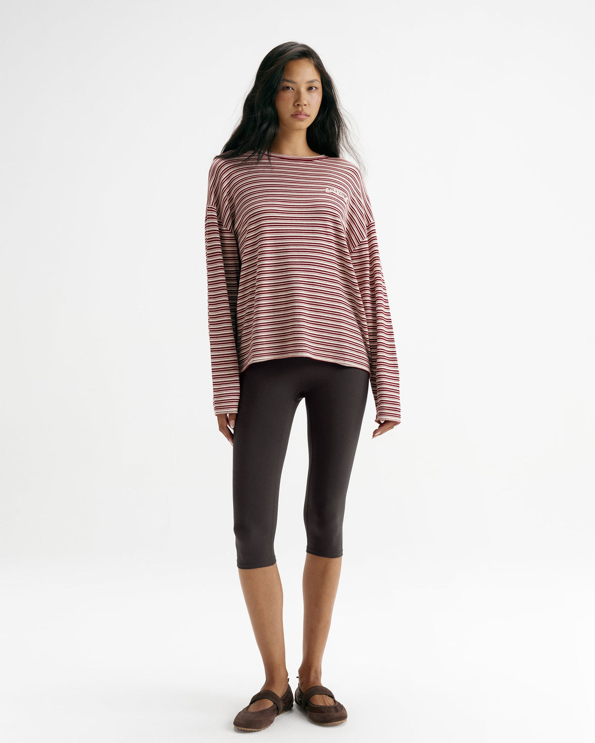 Knit Roll Hem Stripe Sweatshirt - Damson