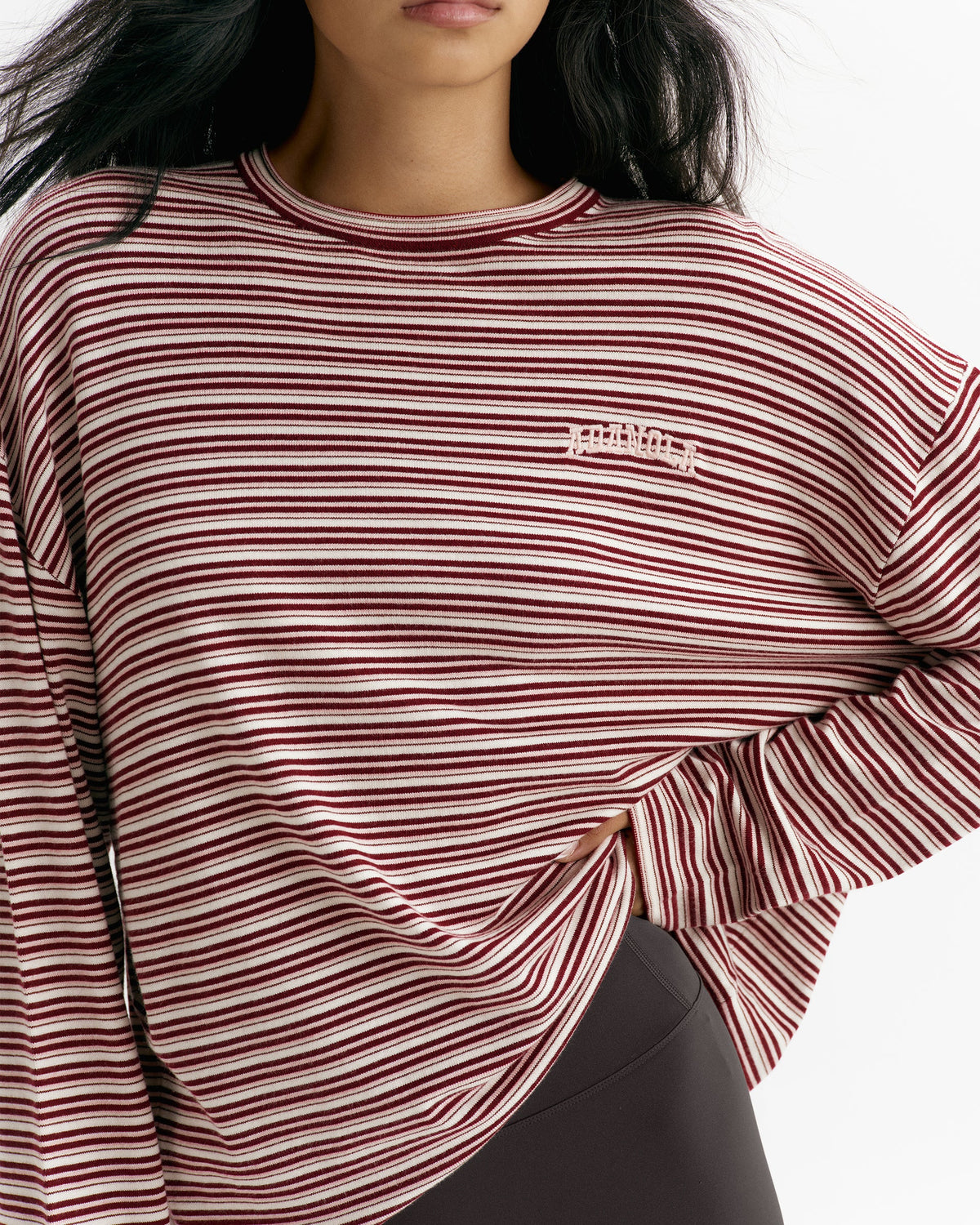 Knit Roll Hem Stripe Sweatshirt - Damson