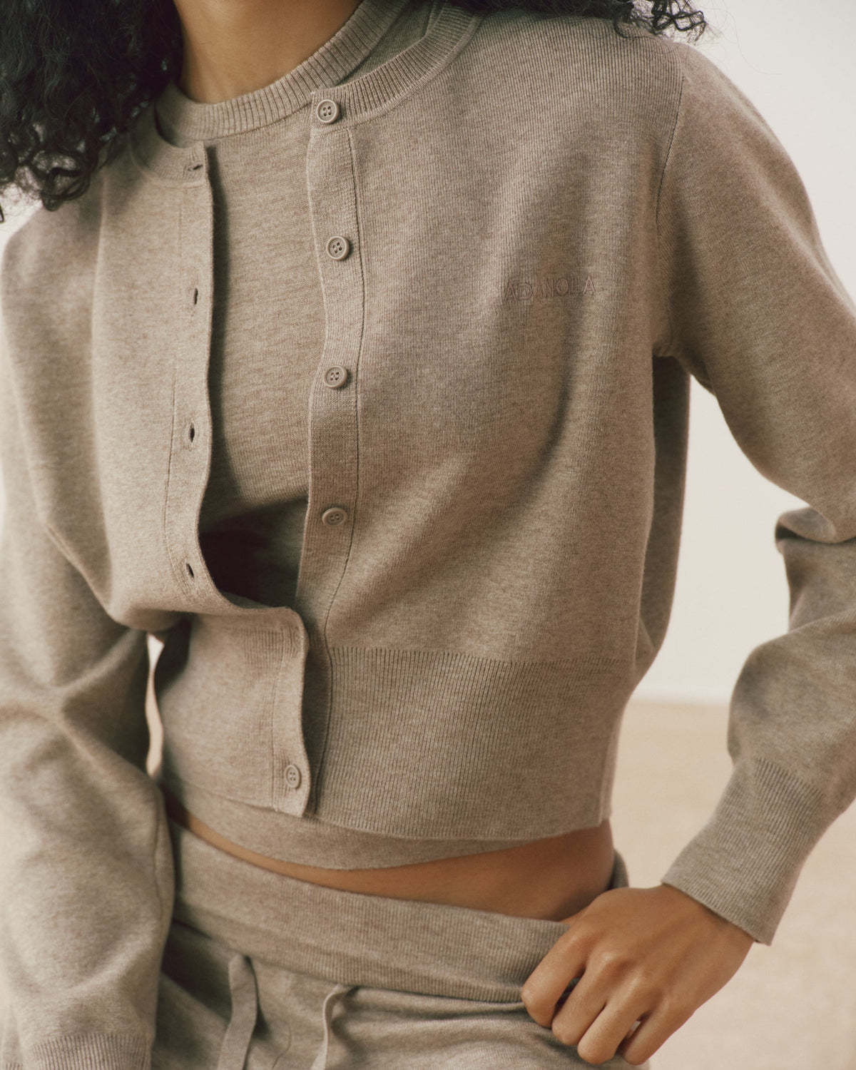 Knit Twinset Button Up Top - Sand
