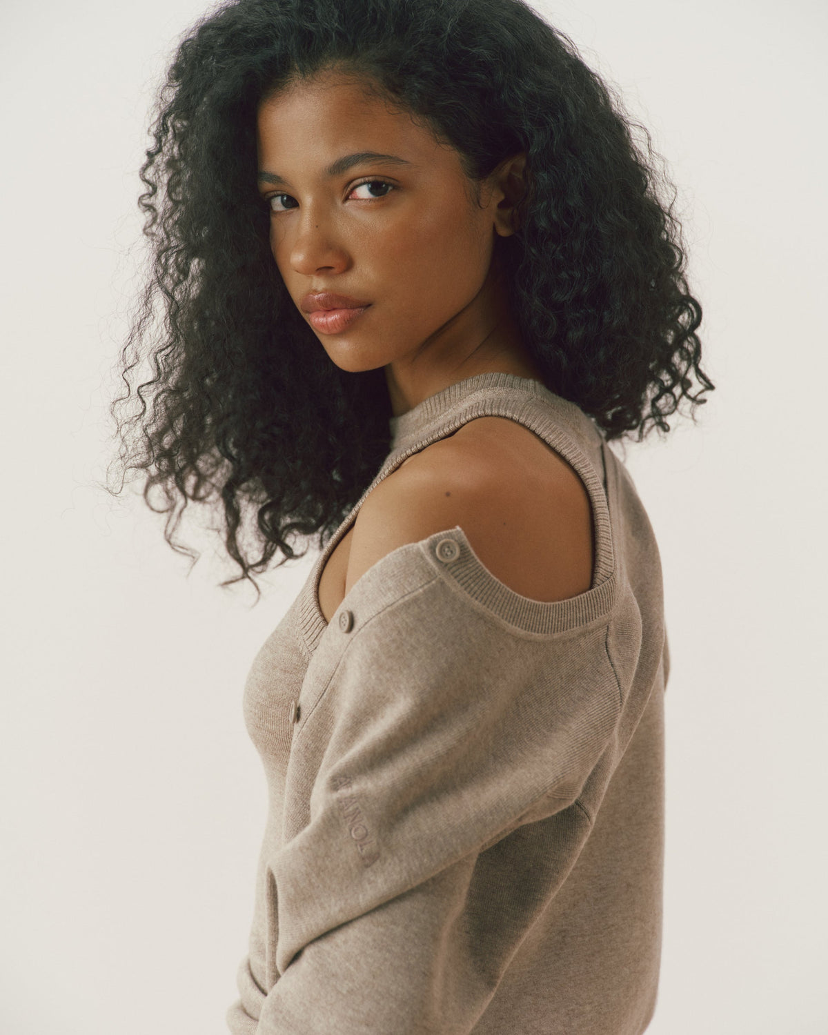 Knit Twinset Button Up Top - Sand